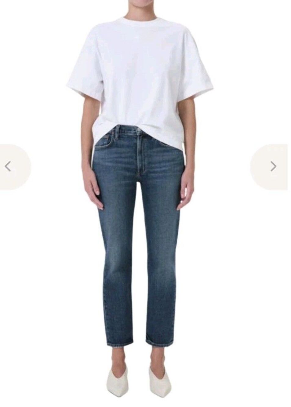 Agolde Kye Jeans Blue Straight Leg Crop Mid Rise Cotton Stretch Size 30